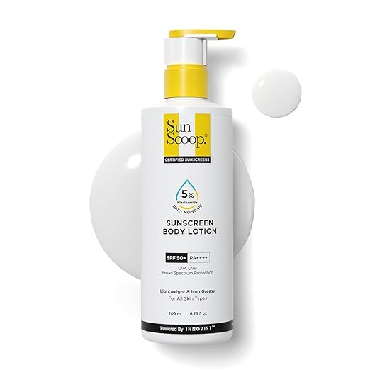 Sun Scoop sunscreen body lotion bottle on a white background