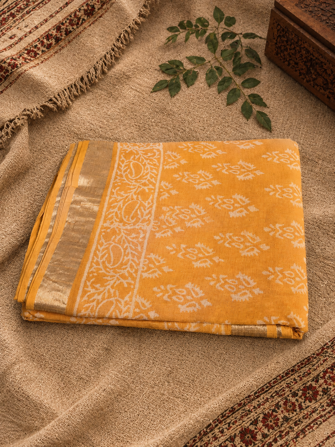 Premium Bagru Hand Block Printed Linen Cotton Saree