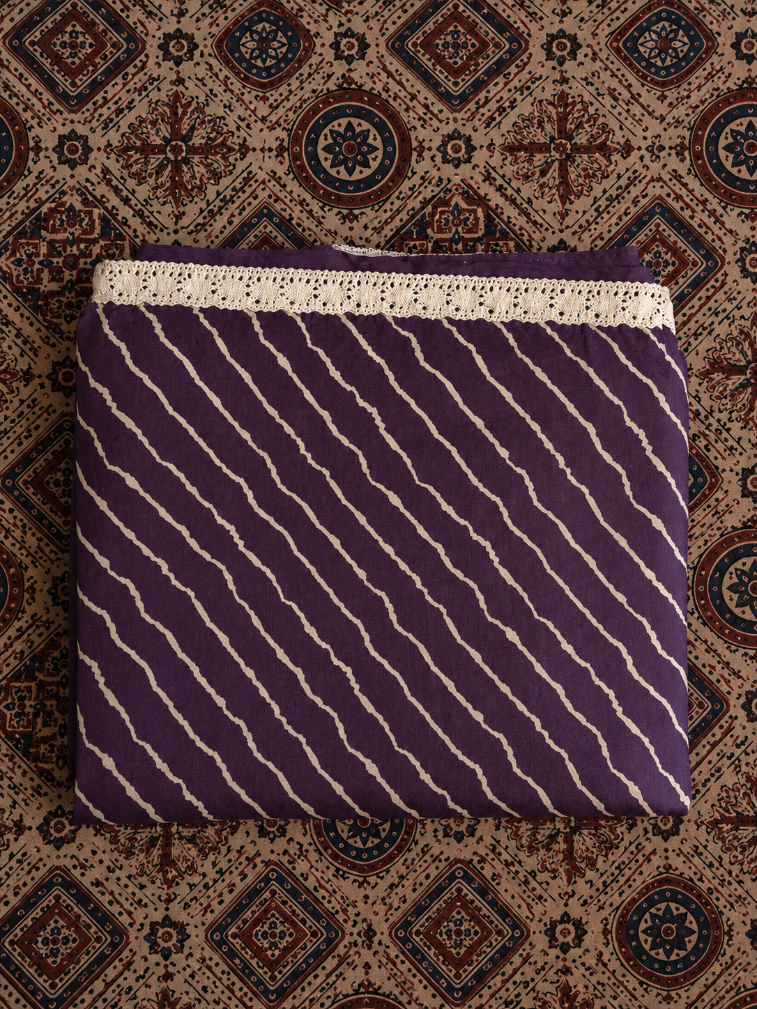 Modal Silk Lehriya Saree With Crochet Lace Purple