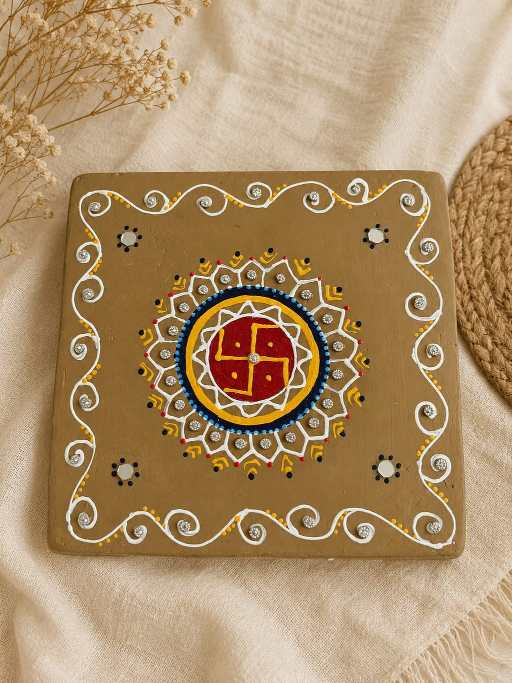 Gomay Chowki (Hand-Painted with Mirror Work)