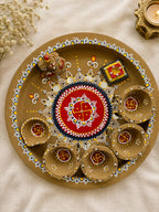 Gomay Hand-Painted Pooja Thali Set with Mirror Work