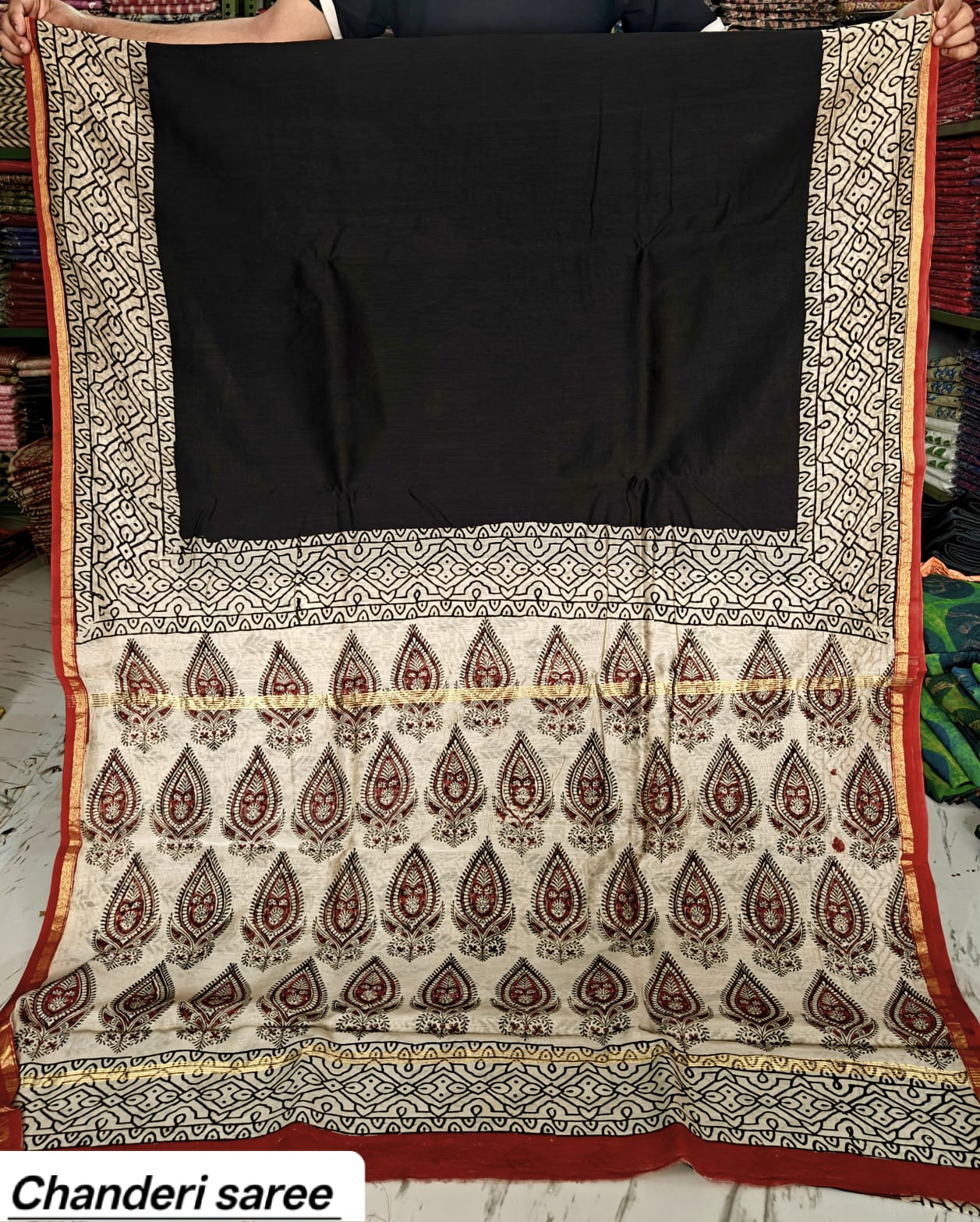 Kachcharaasta Traditional Hand Block Printed Chanderi Silk Saree