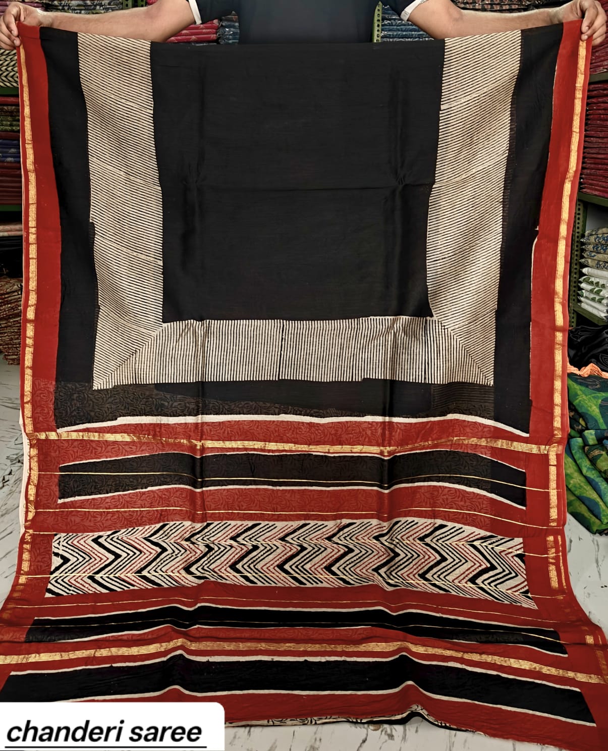 Kachcharaasta Traditional Hand Block Printed Chanderi Silk Saree