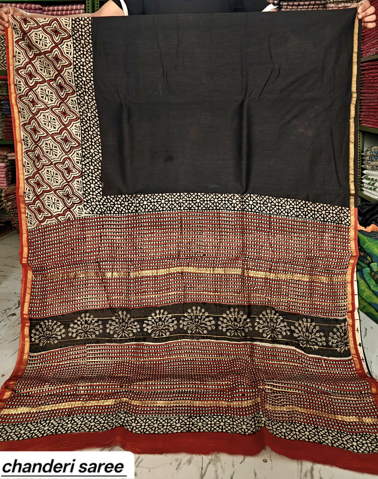 Kachcharaasta Traditional Hand Block Printed Chanderi Silk Saree