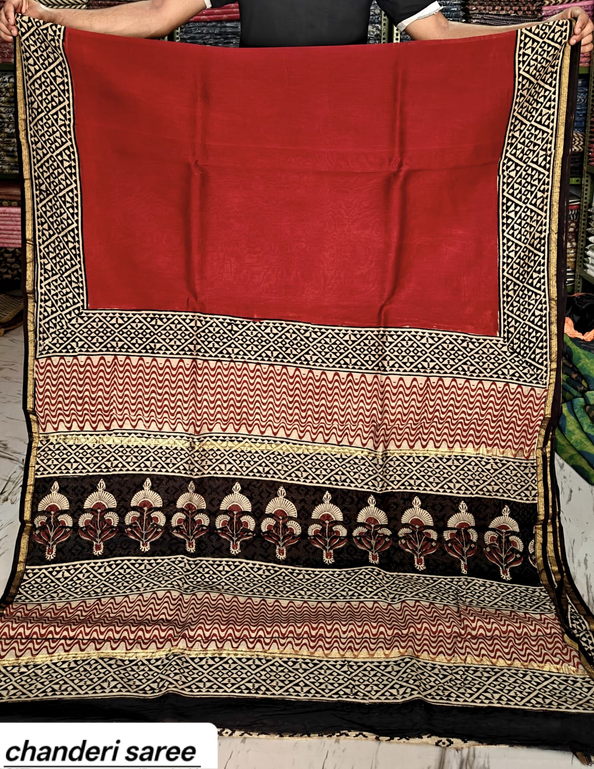 Kachcharaasta Traditional Hand Block Printed Chanderi Silk Saree