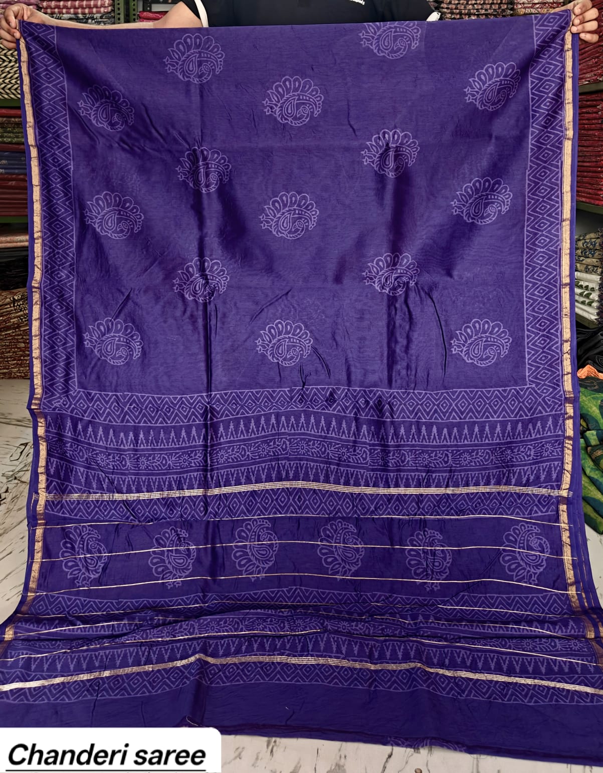 Kachcharaasta Traditional Hand Block Printed Chanderi Silk Saree