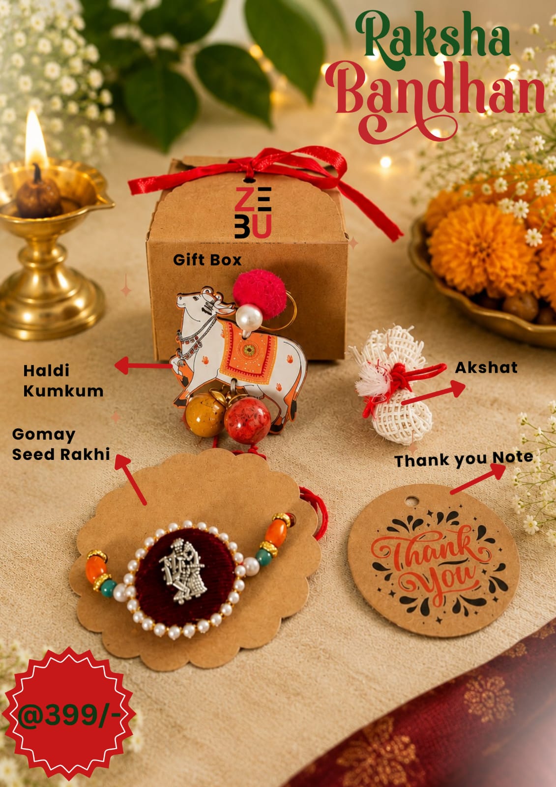 Zebu Gomay Seed Rakhi Gift Box