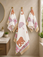 Premium Hand Block Printed Waffle Towel Set – 3 Pieces