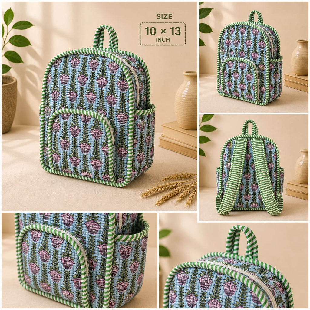 Kids Quilted Hand Block Printed Backpack 🎒✨
