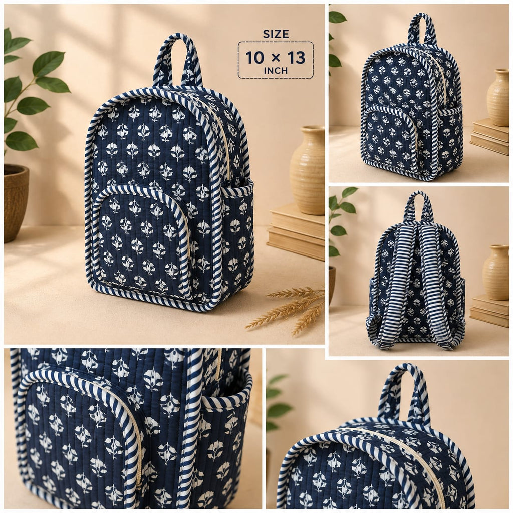 Kids Quilted Hand Block Printed Backpack 🎒✨