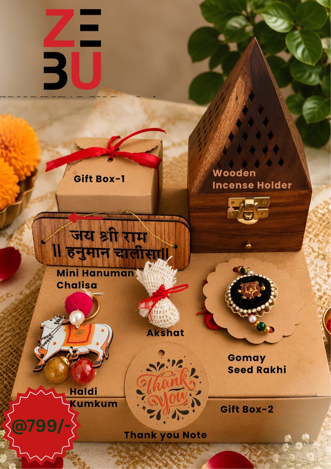 Zebu Premium Gomay Seed Rakhi Special Gift Hamper