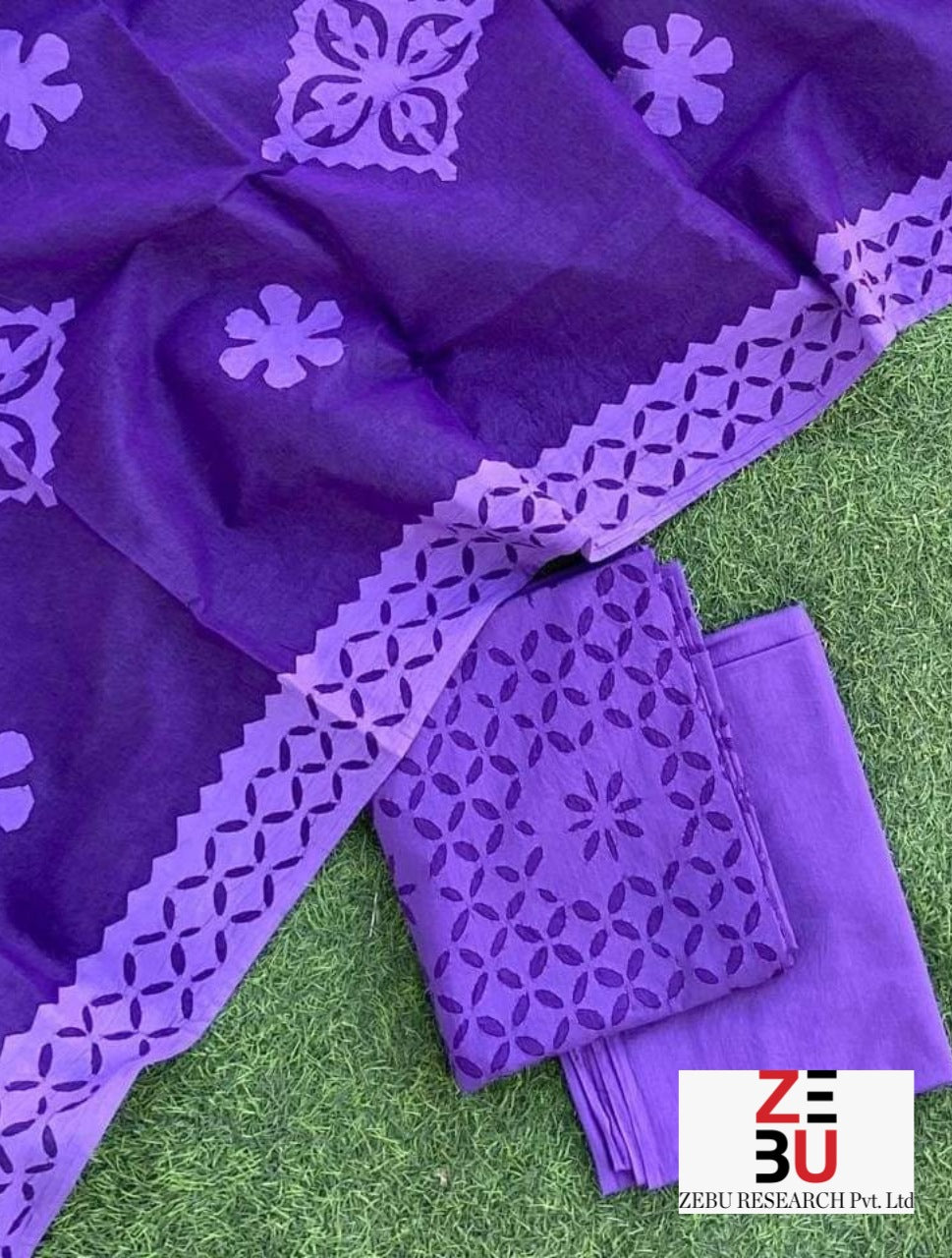 Purple hues series: Heritage Appliqué Cotton Suit Set with Organdy Dupatta