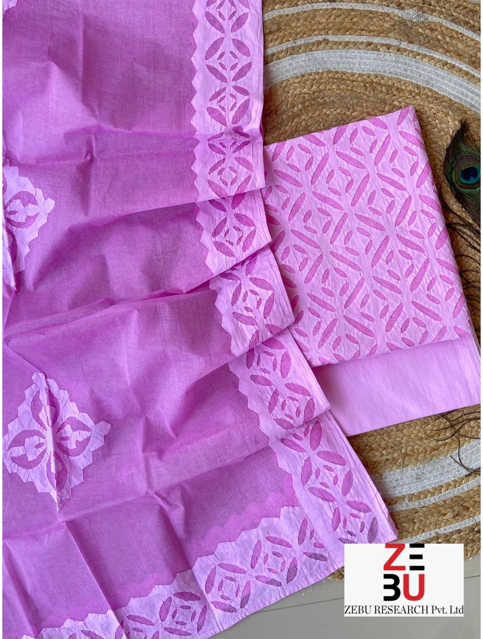 Lavender hues: Heritage Appliqué Cotton Suit Set with Organdy Dupatta